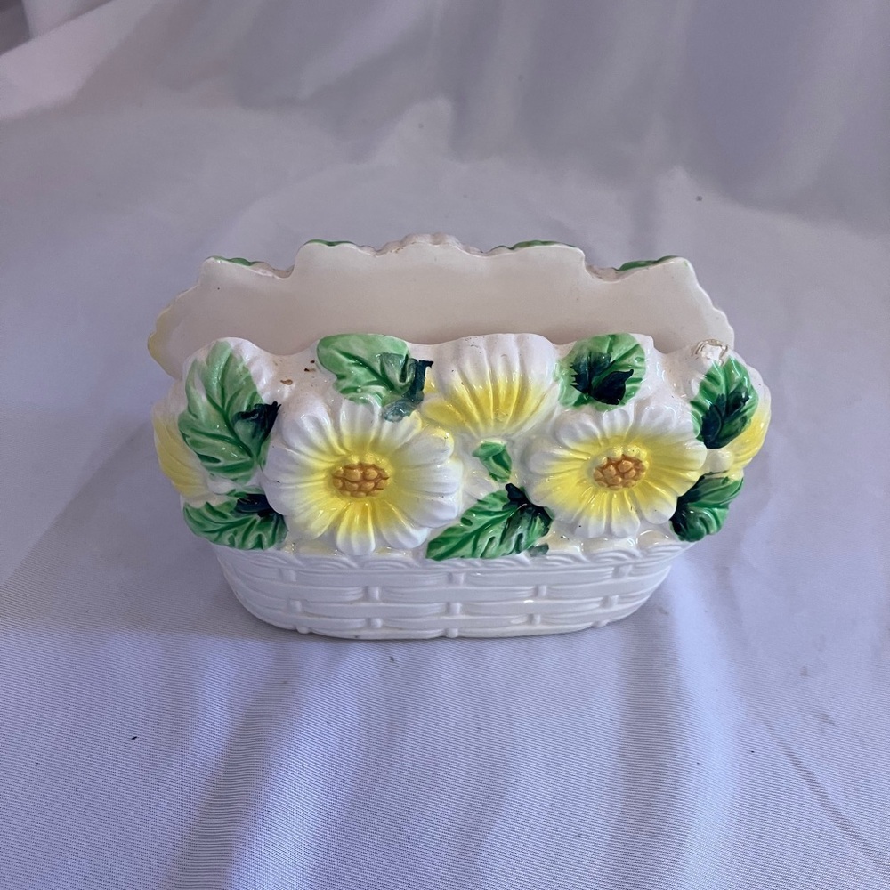 Floral Ceramic Planter with Yellow and Green Accents - Picture 3 of 9